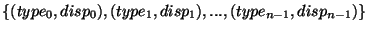 $\{(type_0,disp_0),(type_1,disp_1),...,(type_{n-1},disp_{n-1})\}$